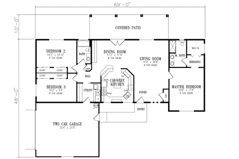 Architectural House Design - Floor Plan - Main Floor for Ranch House Plan #1-386 - 3 bed, 2 bath
