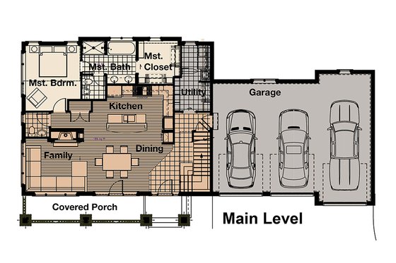 Floor Plan - Main Floor for Craftsman House Plan #908-3 - 4 bed, 3.5 bath