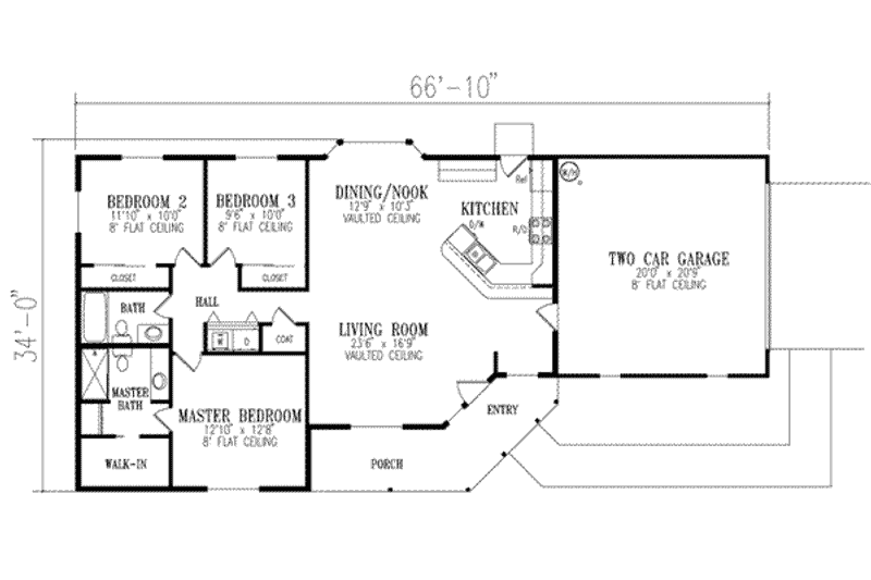 Dream House Plan - Floor Plan - Main Floor for Mediterranean House Plan #1-238 - 3 bed, 2 bath
