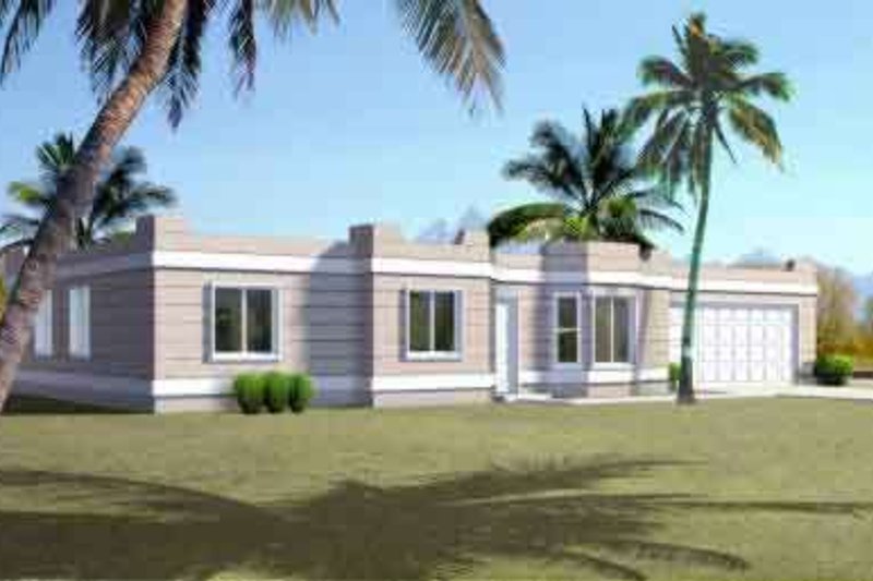 House Blueprint - Adobe / Southwestern Exterior - Front Elevation Plan #1-1077