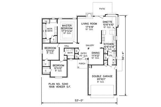 Floor Plan - Main Floor for Traditional House Plan #65-136 - 3 bed, 2 bath
