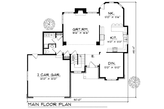 Floor Plan - Main Floor for Traditional House Plan #70-322 - 3 bed, 2.5 bath