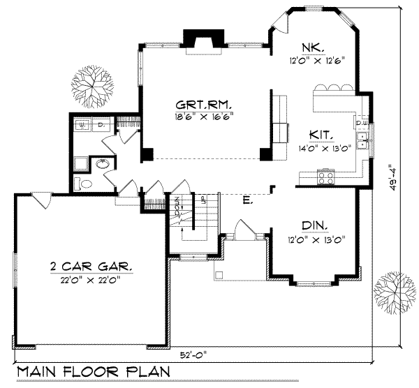 Floor Plan - Main Floor for Traditional House Plan #70-322 - 3 bed, 2.5 bath