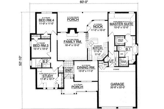 Floor Plan - Main Floor for Southern House Plan #40-354 - 4 bed, 2 bath