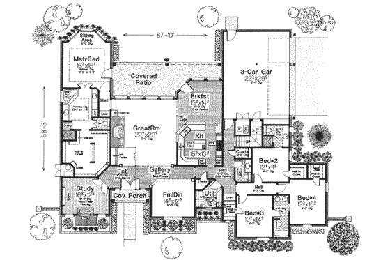 Floor Plan - Main Floor for European House Plan #310-333 - 4 bed, 3.5 bath