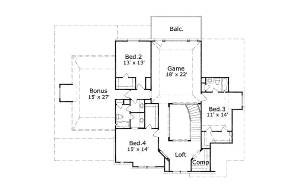 Floor Plan - Upper Floor for Country House Plan #411-109 - 4 bed, 3.5 bath