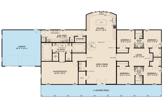 Floor Plan - Main Floor for Barndominium House Plan #923-114 - 5 bed, 3.5 bath