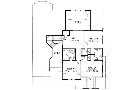 Floor Plan - Upper Floor for Traditional House Plan #67-309 - 4 bed, 3 bath
