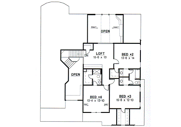 Floor Plan - Upper Floor for Traditional House Plan #67-309 - 4 bed, 3 bath