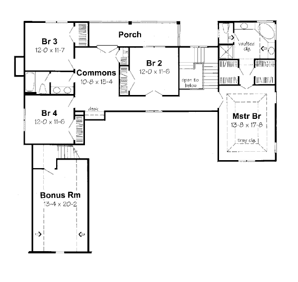 Floor Plan - Upper Floor for Colonial House Plan #312-608 - 4 bed, 2.5 bath