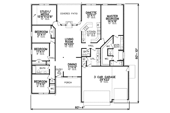 Floor Plan - Main Floor for Traditional House Plan #65-383 - 4 bed, 3 bath
