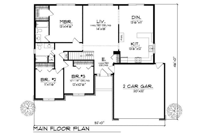 Home Plan - Floor Plan - Main Floor for Traditional House Plan #70-137 - 3 bed, 2 bath