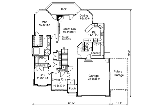Floor Plan - Main Floor for Traditional House Plan #57-283 - 3 bed, 2.5 bath