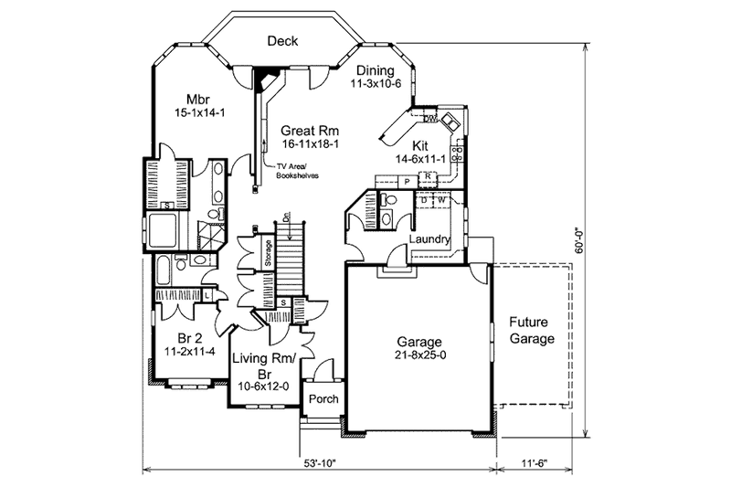 Home Plan - Floor Plan - Main Floor for Traditional House Plan #57-283 - 3 bed, 2.5 bath