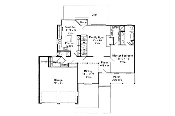 Floor Plan - Main Floor for Traditional House Plan #41-144 - 3 bed, 2.5 bath