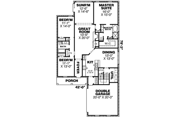 Floor Plan - Main Floor for European House Plan #34-187 - 4 bed, 3 bath