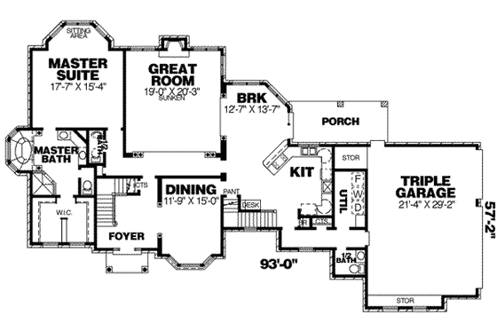 Floor Plan - Main Floor for European House Plan #34-204 - 4 bed, 3.5 bath