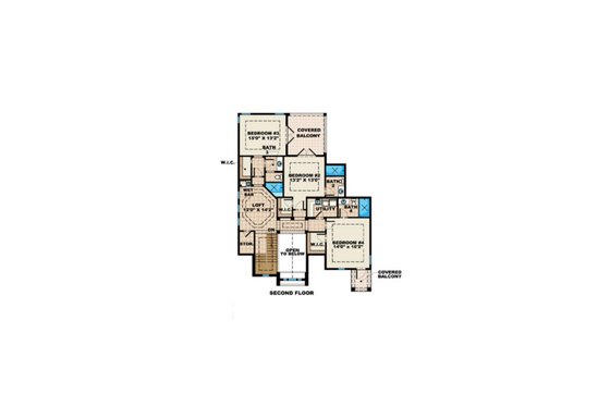 Floor Plan - Upper Floor for Mediterranean House Plan #27-526 - 4 bed, 4.5 bath