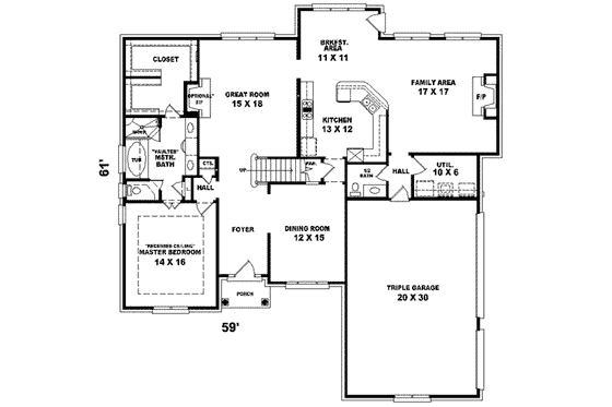 Floor Plan - Main Floor for Colonial House Plan #81-556 - 4 bed, 3.5 bath