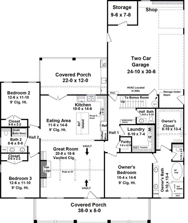 Home Plan - Floor Plan - Main Floor for Country House Plan #21-677 - 3 bed, 2 bath