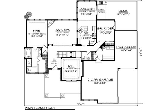 Floor Plan - Main Floor for Ranch House Plan #70-1039 - 2 bed, 2.5 bath
