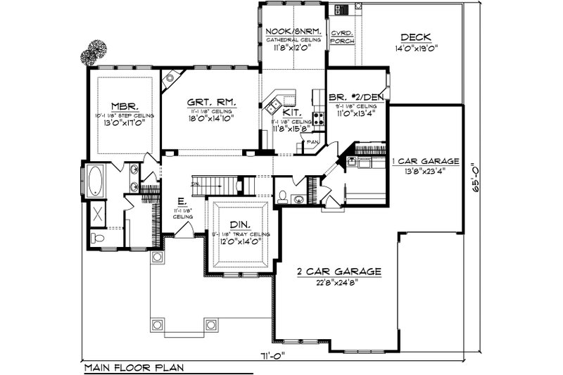 Ranch Style House Plan - 2 Beds 2.5 Baths 1945 Sq Ft Plan #70-1039 