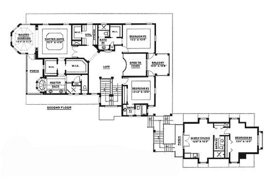 Floor Plan - Upper Floor for Southern House Plan #27-207 - 4 bed, 5 bath
