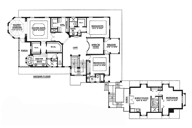 House Blueprint - Floor Plan - Upper Floor for Southern House Plan #27-207 - 4 bed, 5 bath