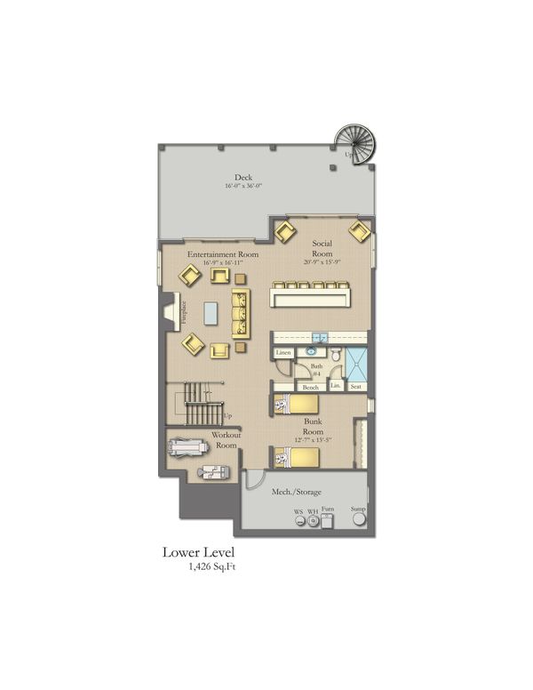 Craftsman Floor Plan - Lower Floor Plan #1057-30