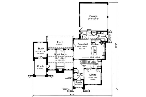 Floor Plan - Main Floor for Traditional House Plan #46-870 - 4 bed, 3.5 bath