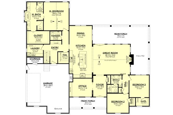 Floor Plan - Main Floor for Farmhouse House Plan #430-299 - 3 bed, 2.5 bath