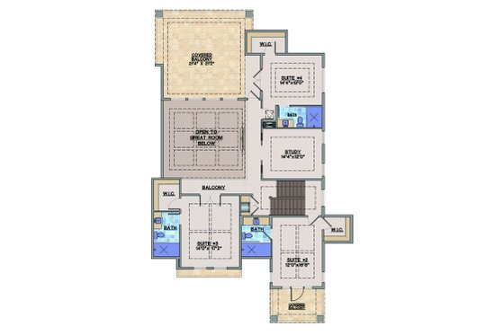 Floor Plan - Upper Floor for Beach House Plan #548-20 - 4 bed, 4.5 bath