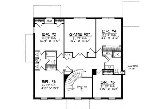 Floor Plan - Upper Floor for Colonial House Plan #70-601 - 5 bed, 3.5 bath