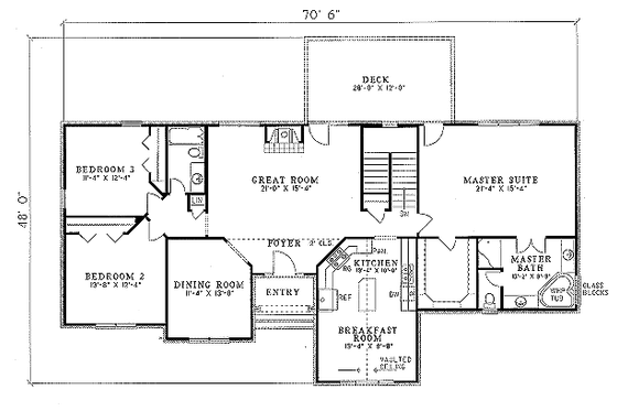 Floor Plan - Main Floor for Ranch House Plan #17-1047 - 4 bed, 3 bath