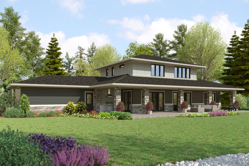 Dream House Plan - Exterior - Rear Elevation for Prairie House Plan #48-1104 - 4 bed, 3.5 bath
