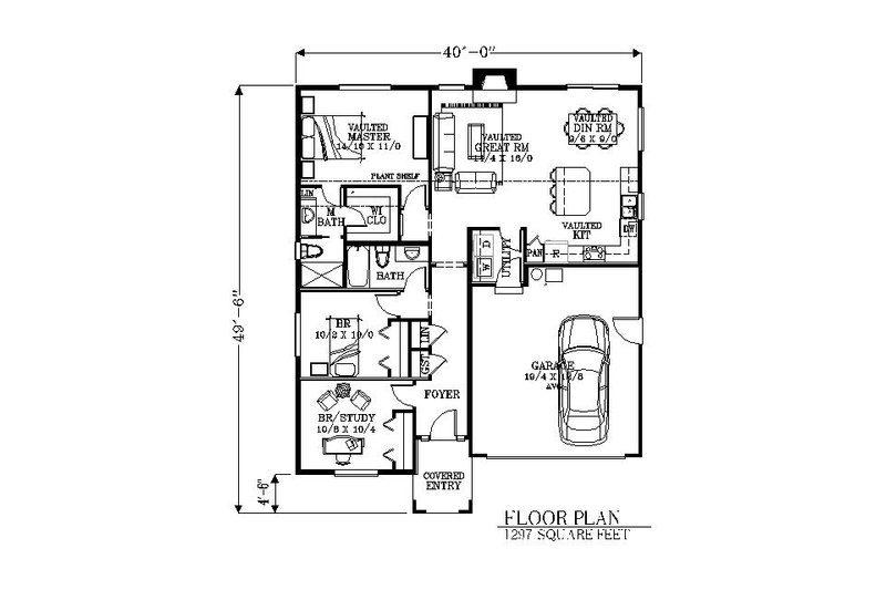 Bungalow Style House Plan - 3 Beds 2 Baths 1297 Sq/Ft Plan #53-430 ...