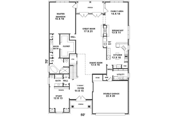 Floor Plan - Main Floor for Traditional House Plan #81-393 - 3 bed, 4 bath