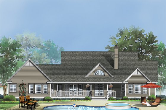 Exterior - Rear Elevation for Ranch House Plan #929-406 - 4 bed, 3 bath