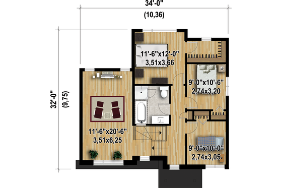Floor Plan - Upper Floor 1 for Contemporary House Plan #25-4347 - 3 bed, 1 bath