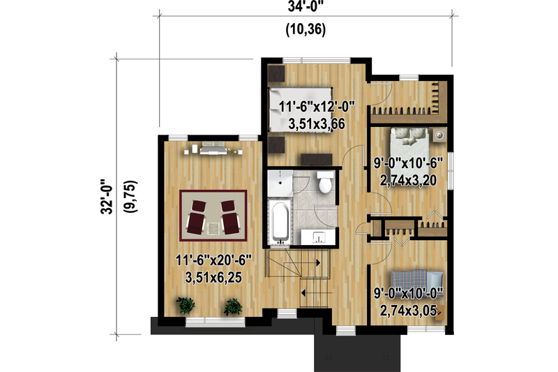 Home Plan - Floor Plan - Upper Floor 1 for Contemporary House Plan #25-4347 - 3 bed, 1 bath