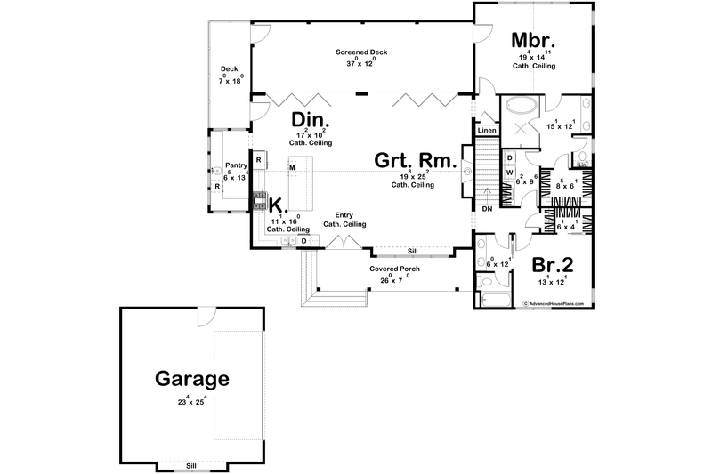 House Blueprint - Floor Plan - Main Floor for Farmhouse House Plan #455-583 - 2 bed, 2 bath