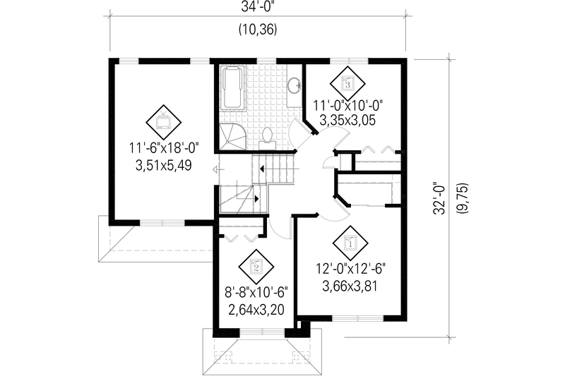 Dream House Plan - Floor Plan - Upper Floor for Traditional House Plan #25-4423 - 3 bed, 1 bath