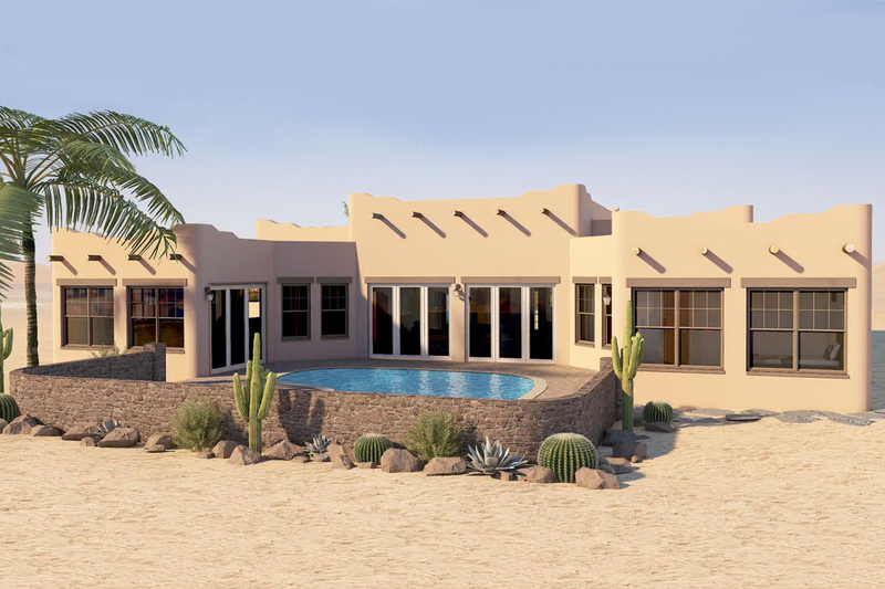 House Design - Exterior - Rear Elevation for Adobe / Southwestern House Plan #126-288 - 4 bed, 2.5 bath