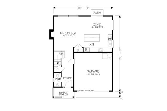Floor Plan - Main Floor for Craftsman House Plan #53-561 - 3 bed, 2.5 bath