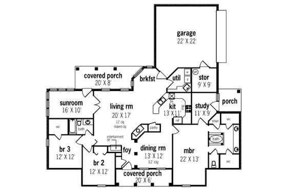 Floor Plan - Main Floor for Traditional House Plan #45-308 - 3 bed, 2 bath