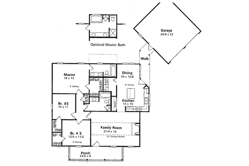 Architectural House Design - Floor Plan - Main Floor for Country House Plan #41-111 - 3 bed, 2 bath