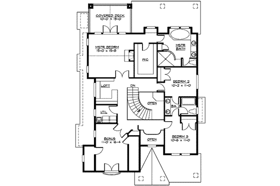 Floor Plan - Upper Floor for Craftsman House Plan #132-134 - 3 bed, 3.5 bath