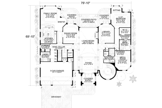 Floor Plan - Main Floor for Mediterranean House Plan #420-199 - 5 bed, 5.5 bath