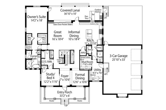 Floor Plan - Main Floor for Southern House Plan #938-93 - 3 bed, 4.5 bath