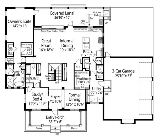 Home Plan - Southern Floor Plan - Main Floor Plan #938-93